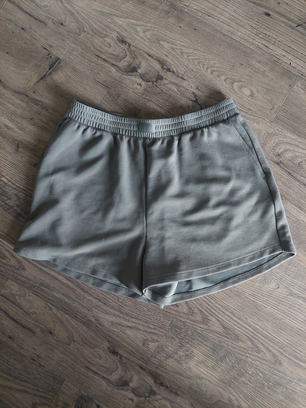 NUUDS Waffle Knit Shorts Sage Olive Green High Waisted Lounge Shorts